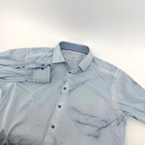 Eton Contemporary Fit Blue Marbled Cotton Dress Shirt Mens 17.5 44 Button Down